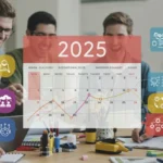 Calendário 2025 com datas importantes para cursos técnicos gratuitos e estudantes em aprendizado.