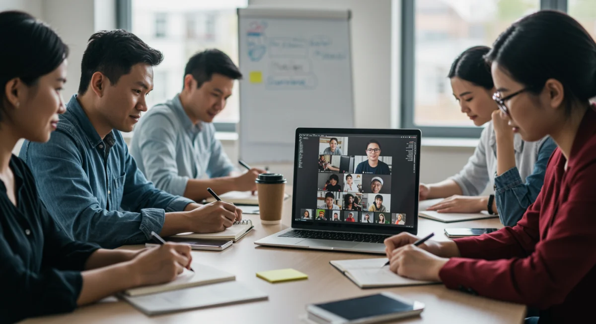 Grupo de pessoas diversas participando ativamente de um curso técnico online, destacando a acessibilidade do EAD.