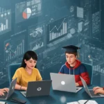 Estudantes aprendendo em um ambiente tecnológico, simbolizando cursos técnicos gratuitos em TI com alta empregabilidade.