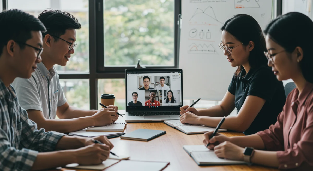 Grupo de estudo online discutindo a Nova Lei de Licitações e seus impactos nos concursos públicos.