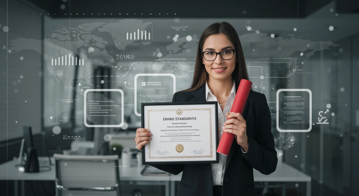Mulher profissional segurando certificado, simbolizando a nova legislação para cursos técnicos gratuitos.
