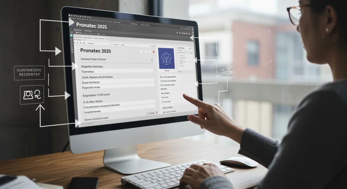 Interface de inscrição online do Pronatec 2025, com campos para preenchimento de dados e informações sobre os cursos disponíveis.