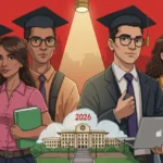 Jovens brasileiros se preparando para concursos públicos de 2026, com livros e computadores, simbolizando estudo e dedicação para alcançar melhores salários e vagas.