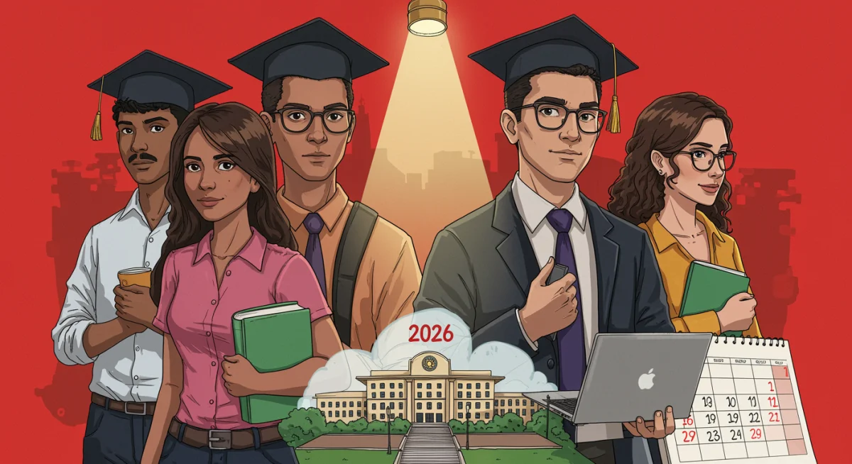 Jovens brasileiros se preparando para concursos públicos de 2026, com livros e computadores, simbolizando estudo e dedicação para alcançar melhores salários e vagas.