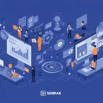 Imagem gráfica representando o SEBRAE 2026, com elementos de capacitação gratuita, empreendedorismo e inovação, simbolizando crescimento e oportunidades de aprendizado.