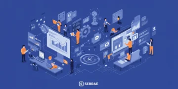 Imagem gráfica representando o SEBRAE 2026, com elementos de capacitação gratuita, empreendedorismo e inovação, simbolizando crescimento e oportunidades de aprendizado.