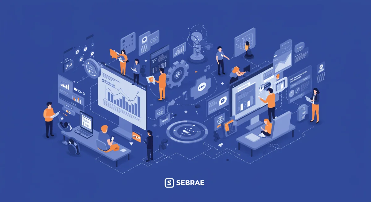 Imagem gráfica representando o SEBRAE 2026, com elementos de capacitação gratuita, empreendedorismo e inovação, simbolizando crescimento e oportunidades de aprendizado.